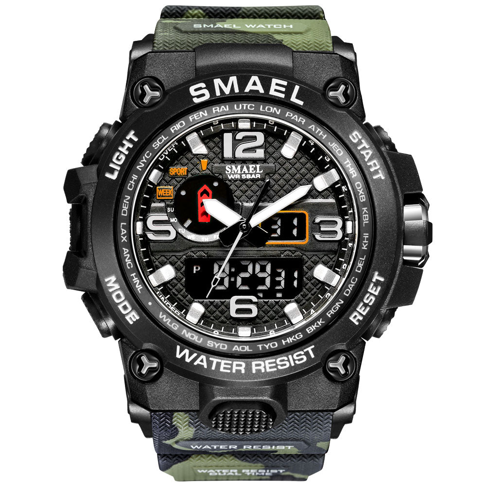 SMAEL Watches For Men 50M Waterproof Clock Alarm reloj hombre 1545D Dual Display Wristwatch Quartz Military Watch Sport New Mens