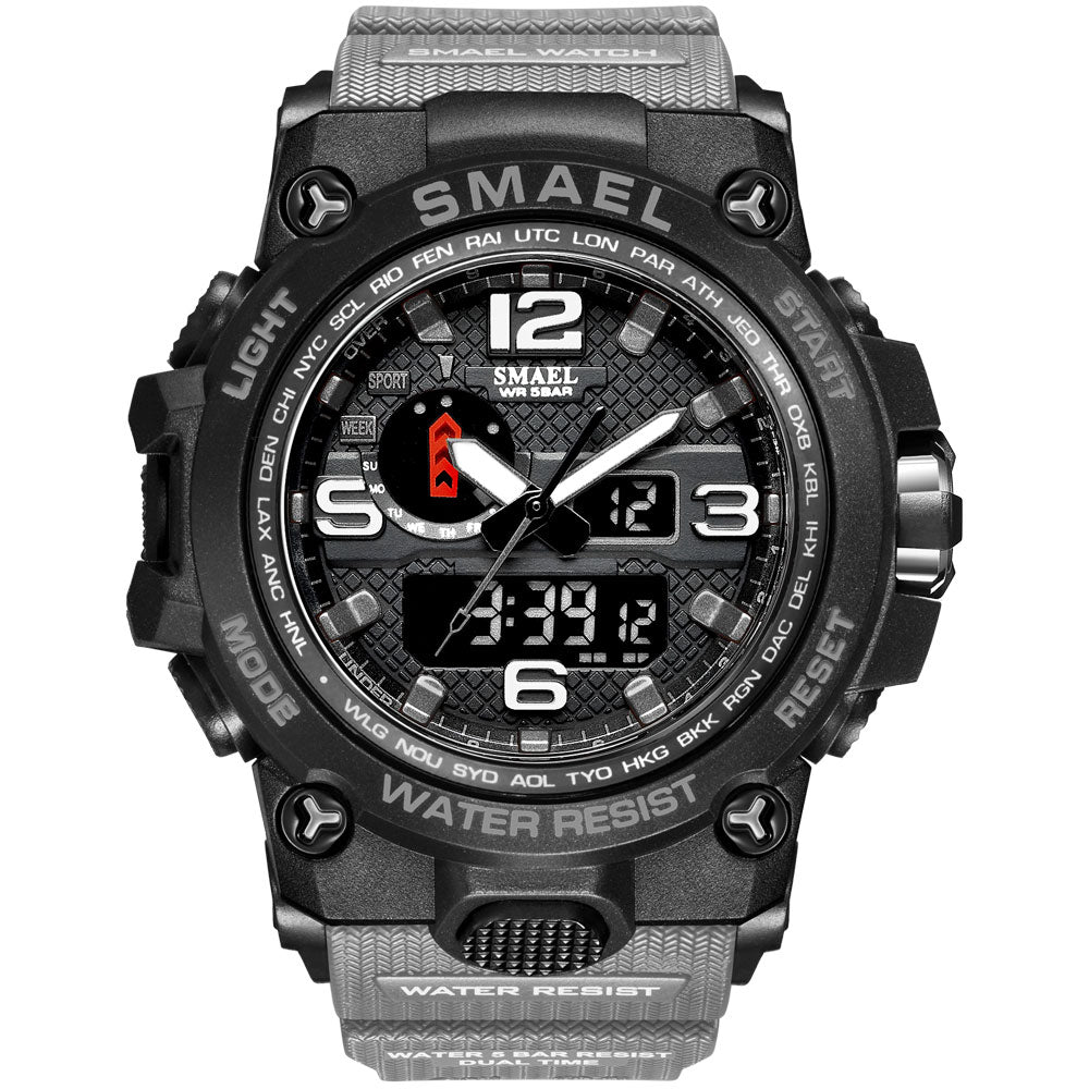 SMAEL Watches For Men 50M Waterproof Clock Alarm reloj hombre 1545D Dual Display Wristwatch Quartz Military Watch Sport New Mens