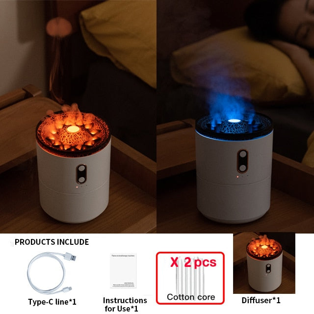 REUP Volcanic Flame Aroma Diffuser Essential Oil 360ml Portable Air Humidifier with Cute Smoke Ring Night Light Lamp Fragrance