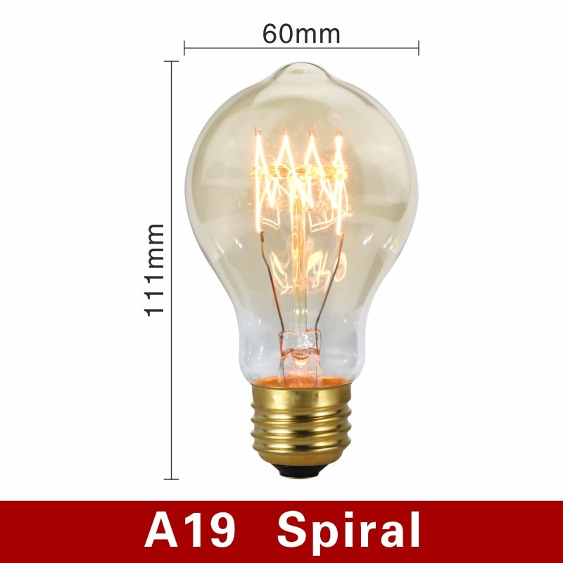 Retro Edison Bulb E27 220V 40W Light Bulb A60 ST58 ST64 T10 T45 T185 G80 G95 Filament Vintage Ampoule Incandescent Spiral Lamp