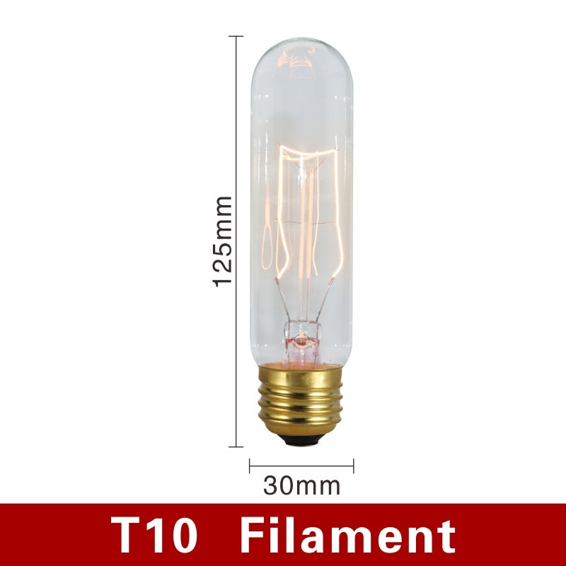 Retro Edison Bulb E27 220V 40W Light Bulb A60 ST58 ST64 T10 T45 T185 G80 G95 Filament Vintage Ampoule Incandescent Spiral Lamp