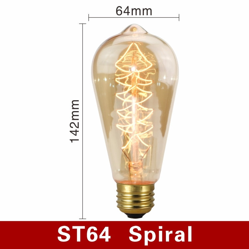 Retro Edison Bulb E27 220V 40W Light Bulb A60 ST58 ST64 T10 T45 T185 G80 G95 Filament Vintage Ampoule Incandescent Spiral Lamp