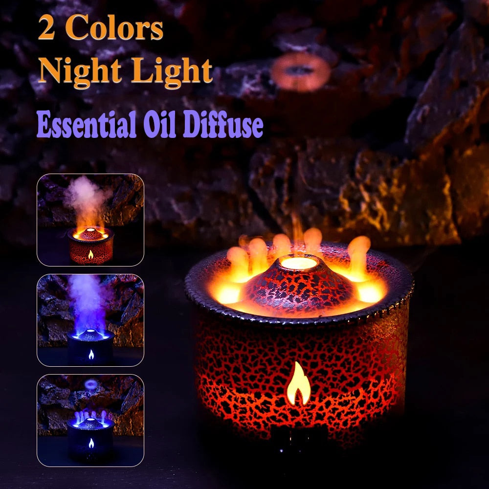 REUP Volcanic Flame Aroma Diffuser Essential Oil 360ml Portable Air Humidifier with Cute Smoke Ring Night Light Lamp Fragrance