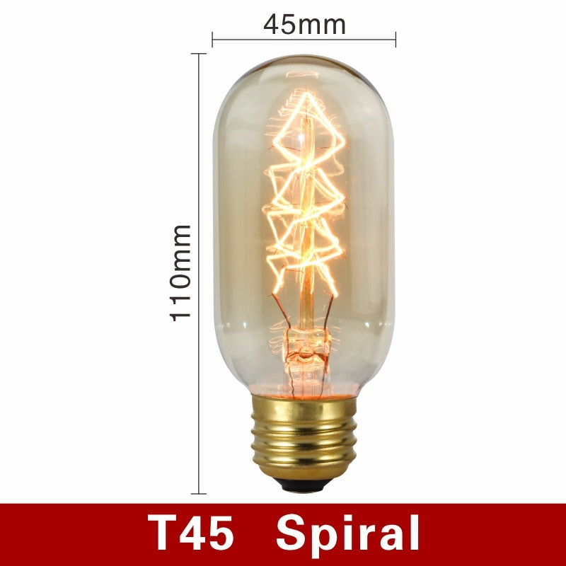 Retro Edison Bulb E27 220V 40W Light Bulb A60 ST58 ST64 T10 T45 T185 G80 G95 Filament Vintage Ampoule Incandescent Spiral Lamp