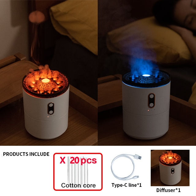 REUP Volcanic Flame Aroma Diffuser Essential Oil 360ml Portable Air Humidifier with Cute Smoke Ring Night Light Lamp Fragrance