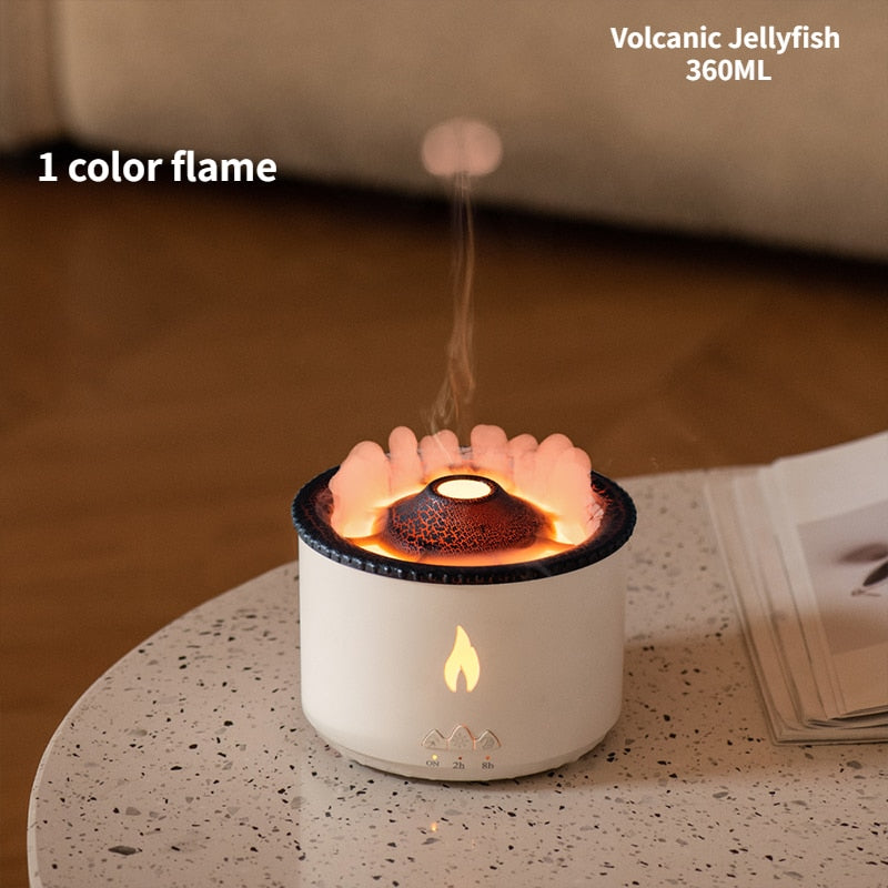 REUP Volcanic Flame Aroma Diffuser Essential Oil 360ml Portable Air Humidifier with Cute Smoke Ring Night Light Lamp Fragrance