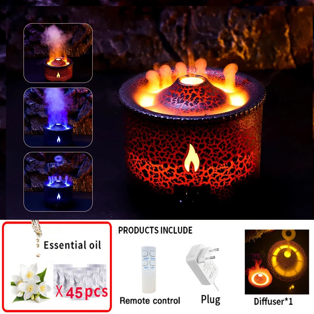 REUP Volcanic Flame Aroma Diffuser Essential Oil 360ml Portable Air Humidifier with Cute Smoke Ring Night Light Lamp Fragrance