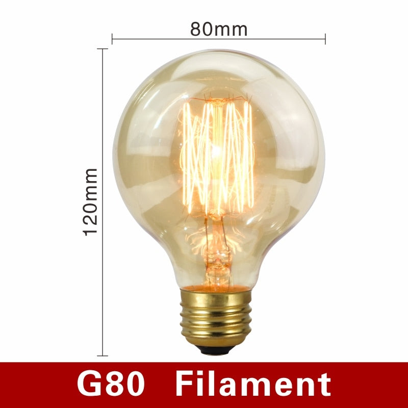 Retro Edison Bulb E27 220V 40W Light Bulb A60 ST58 ST64 T10 T45 T185 G80 G95 Filament Vintage Ampoule Incandescent Spiral Lamp