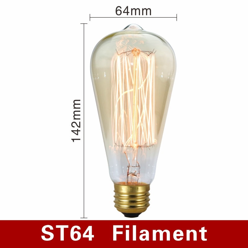 Retro Edison Bulb E27 220V 40W Light Bulb A60 ST58 ST64 T10 T45 T185 G80 G95 Filament Vintage Ampoule Incandescent Spiral Lamp