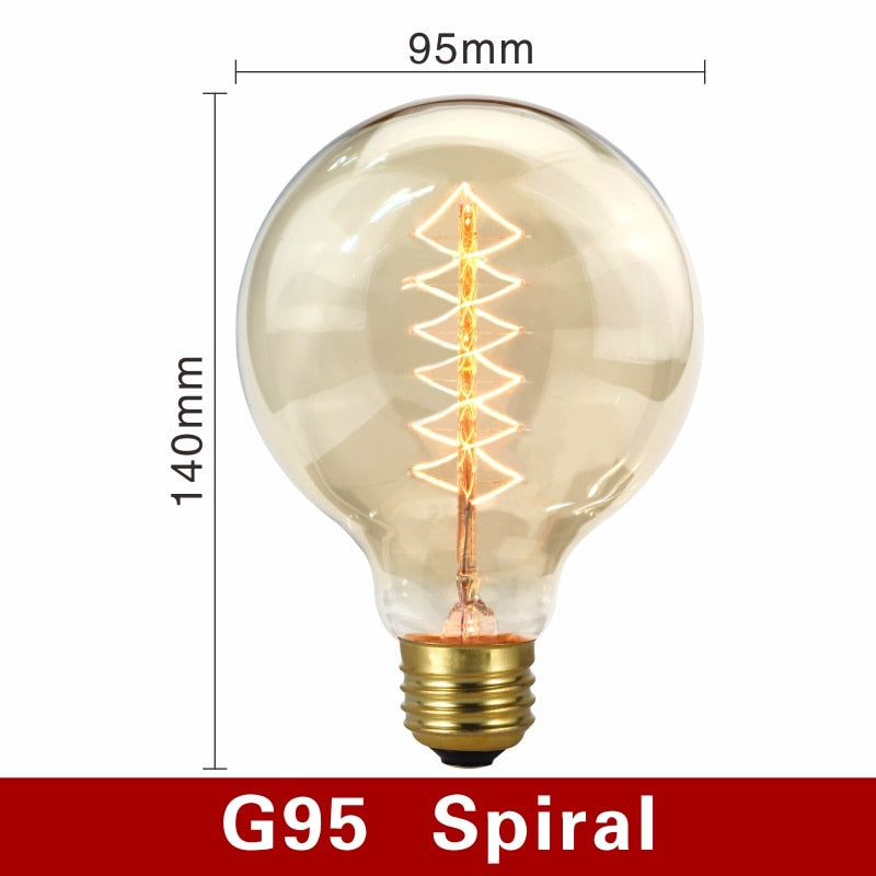 Retro Edison Bulb E27 220V 40W Light Bulb A60 ST58 ST64 T10 T45 T185 G80 G95 Filament Vintage Ampoule Incandescent Spiral Lamp