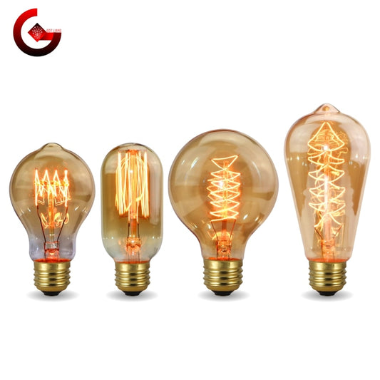 Retro Edison Bulb E27 220V 40W Light Bulb A60 ST58 ST64 T10 T45 T185 G80 G95 Filament Vintage Ampoule Incandescent Spiral Lamp